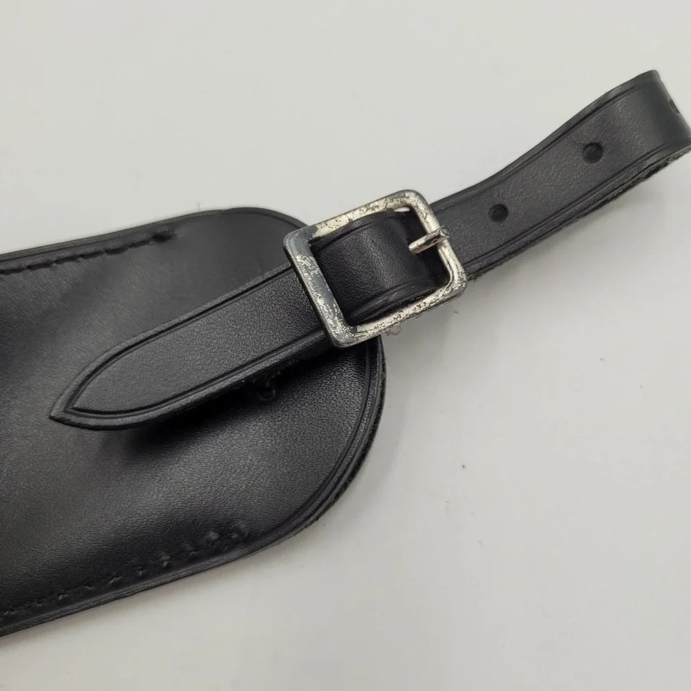 Louis Vuitton Black Leather Luggage Tag Silver Buckle France Travel Accessory